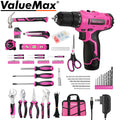 ValueMax 233PC Home Tool Kit Pink Tool Set Cordless Drill Tool w/Basic Drill Set