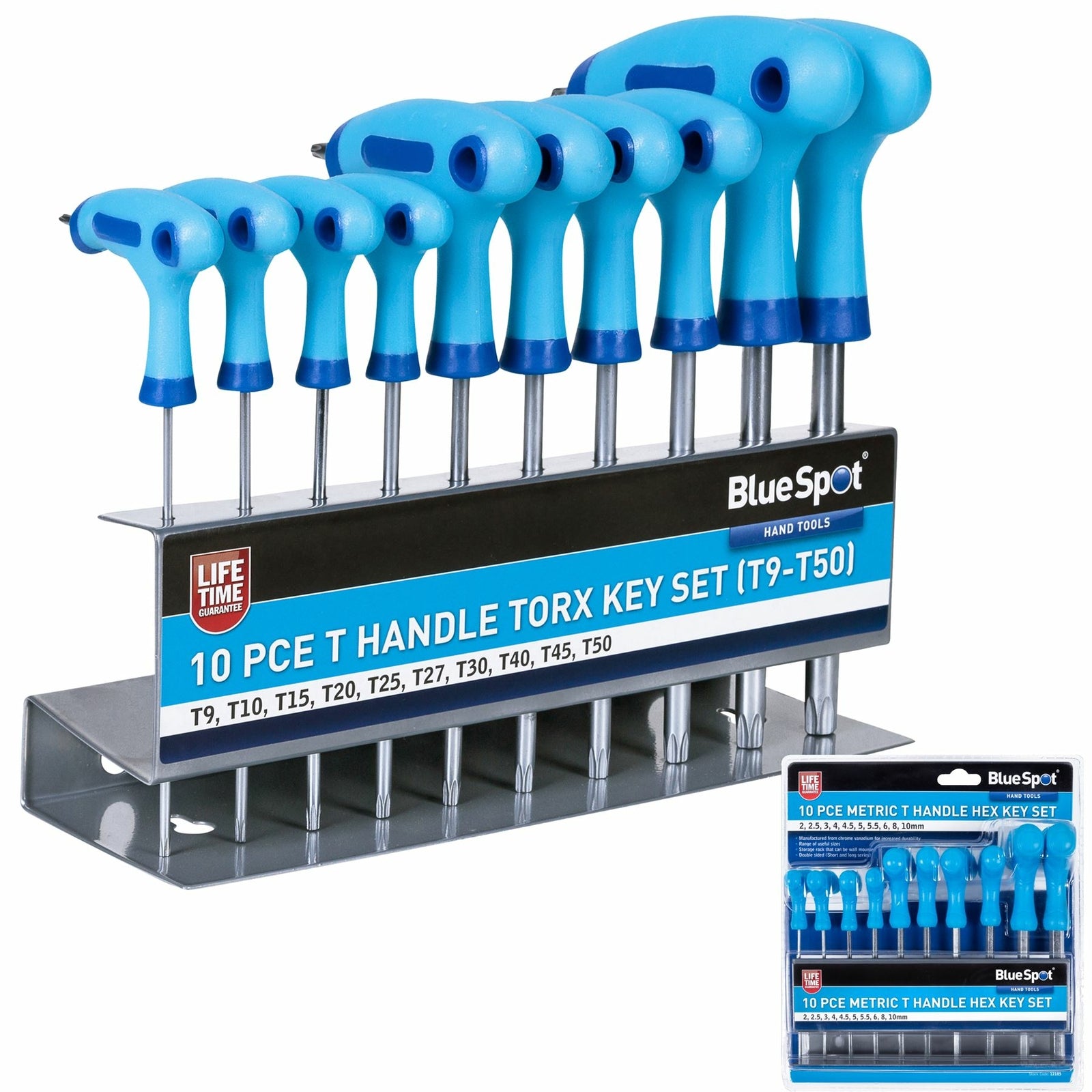 BlueSpot Long Star Torx Allen key Wrench Set T9 - T50 10 Pc T Handle KeysOpens i