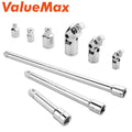VALUEMAX 9PC Socket Accessory Set 1/4" 3/8" 1/2" Dr Joints 3/8" Dr