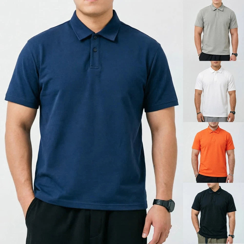 Breathable Solid Short Sleeve Lapel Shirt For Men For Polo Style Work