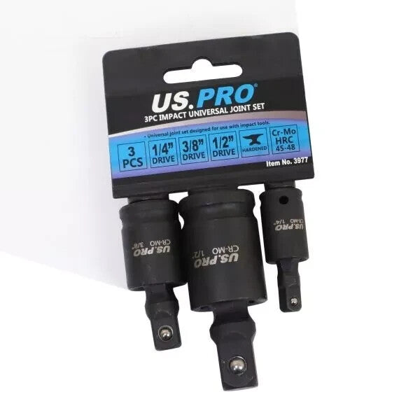 US Pro Tools 3pc Impact Universal Wobble Joint Set 1/4" 3/8" 1/2" Driv