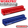 WORKPRO 2PC 1/4" Magnetic SAE Metric Socket Organizer Set Socket