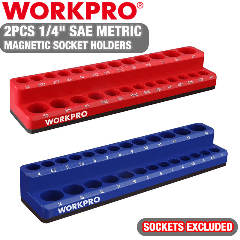 WORKPRO 2PC 1/4" Magnetic SAE Metric Socket Organizer Set Socket