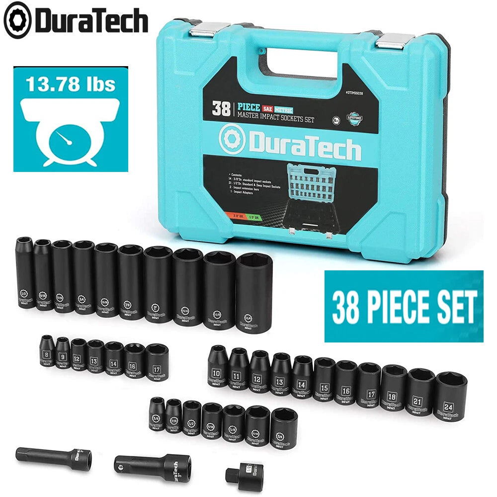Duratech Drive Impact Socket Set 1/2" & 3/8" Metric/sae Shallow