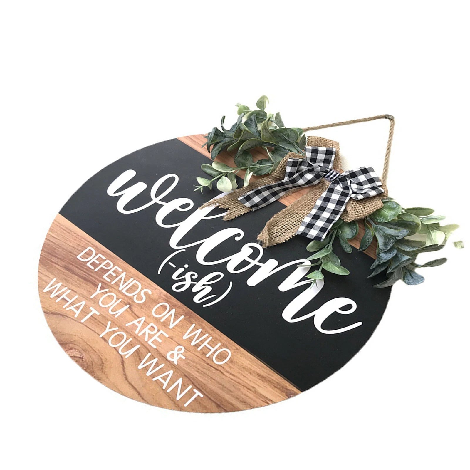 Halloween Christmas Welcome Sign Front Door Welcome Round Wood Wreath