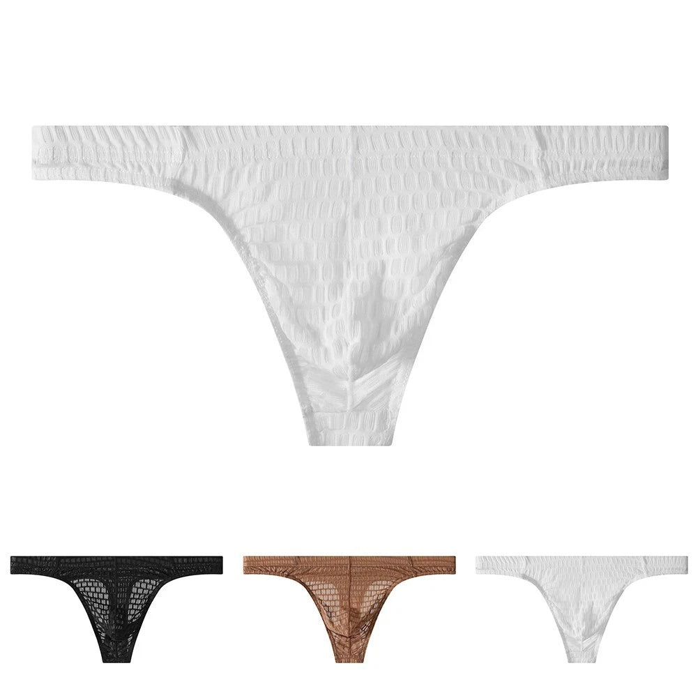 Men Low Rise Underpants Breathable Mesh Thong With Pouch For Comfort