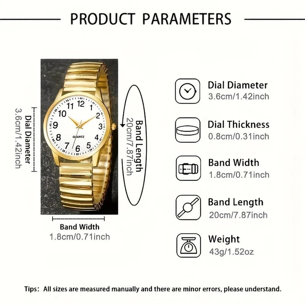 Mens Watch Large For Dial Quartz Movement Elastic Band Adjustable Pin