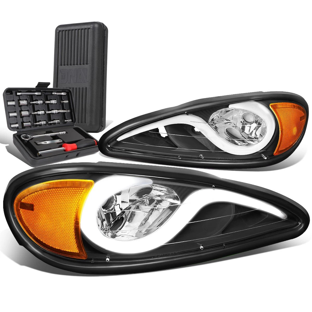 For 1999-2005 Pontiac Grand Am Led Black Amber Signal Headlight