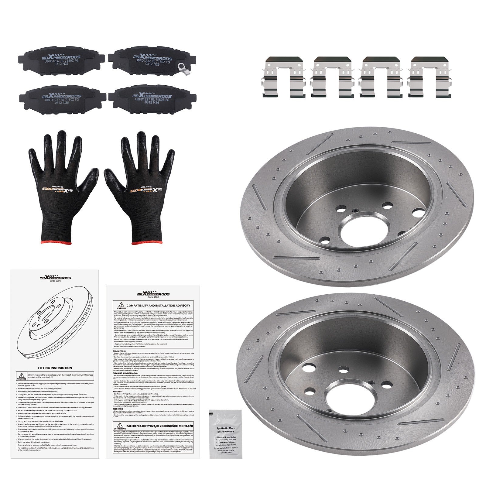 Rear Solid Brake Rotors Ceramic Pads for Subaru Crosstrek 2016-2023