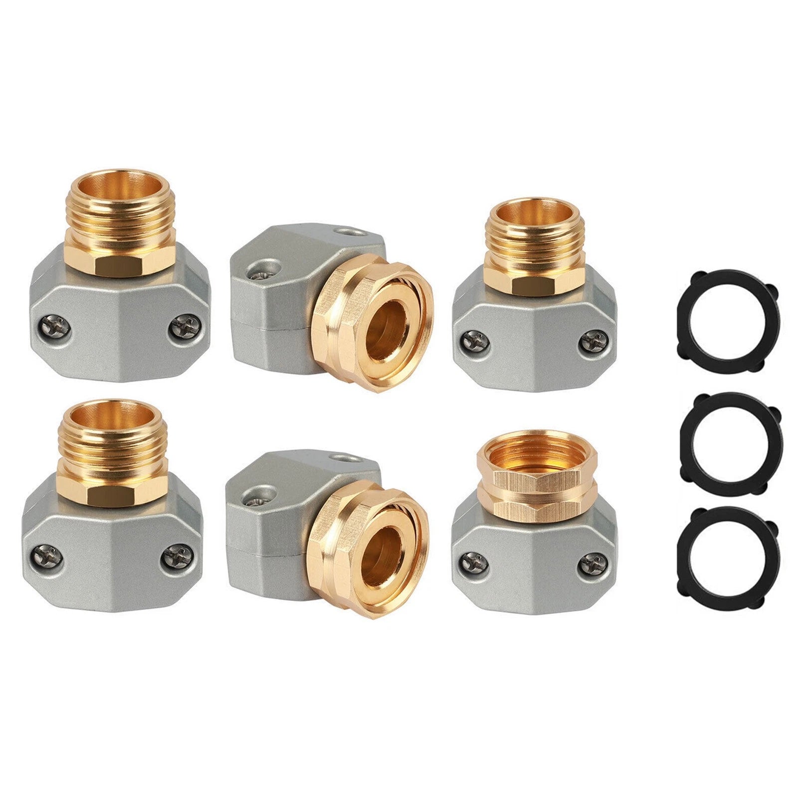 3 Set Hose Repair Kit Brass Connectors Alloy Clamps Male Female Hose