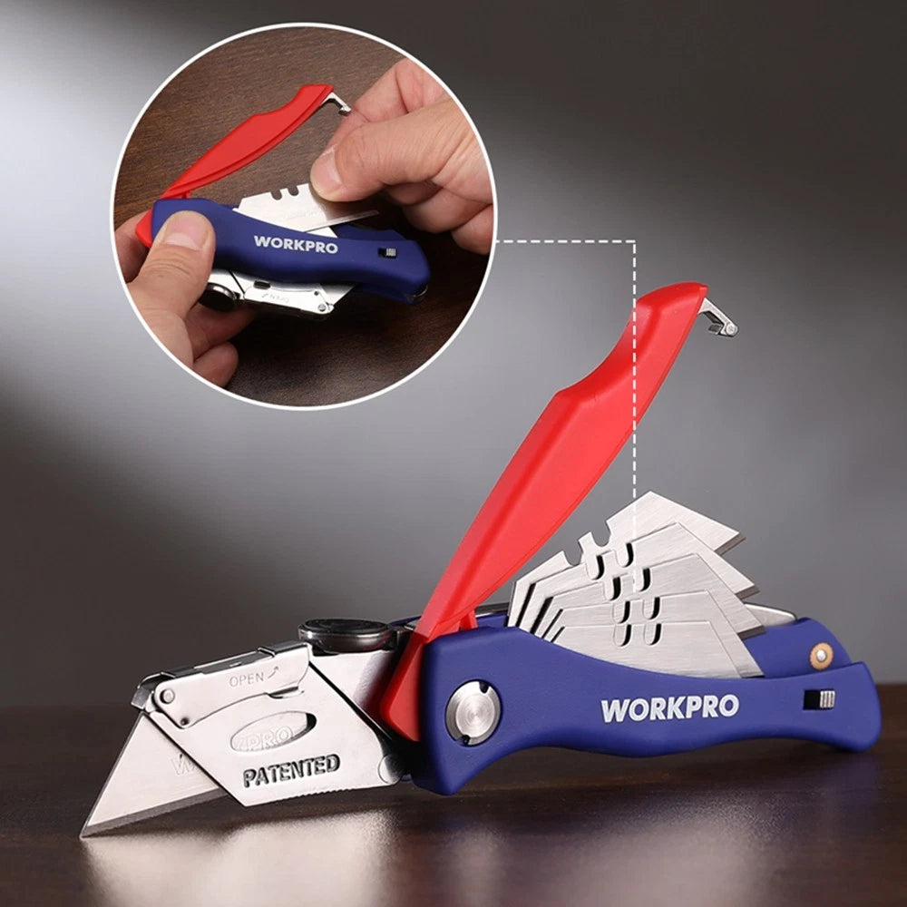 Workpro Folding Utility Knife Extra Blade In Handle Quick-change Box