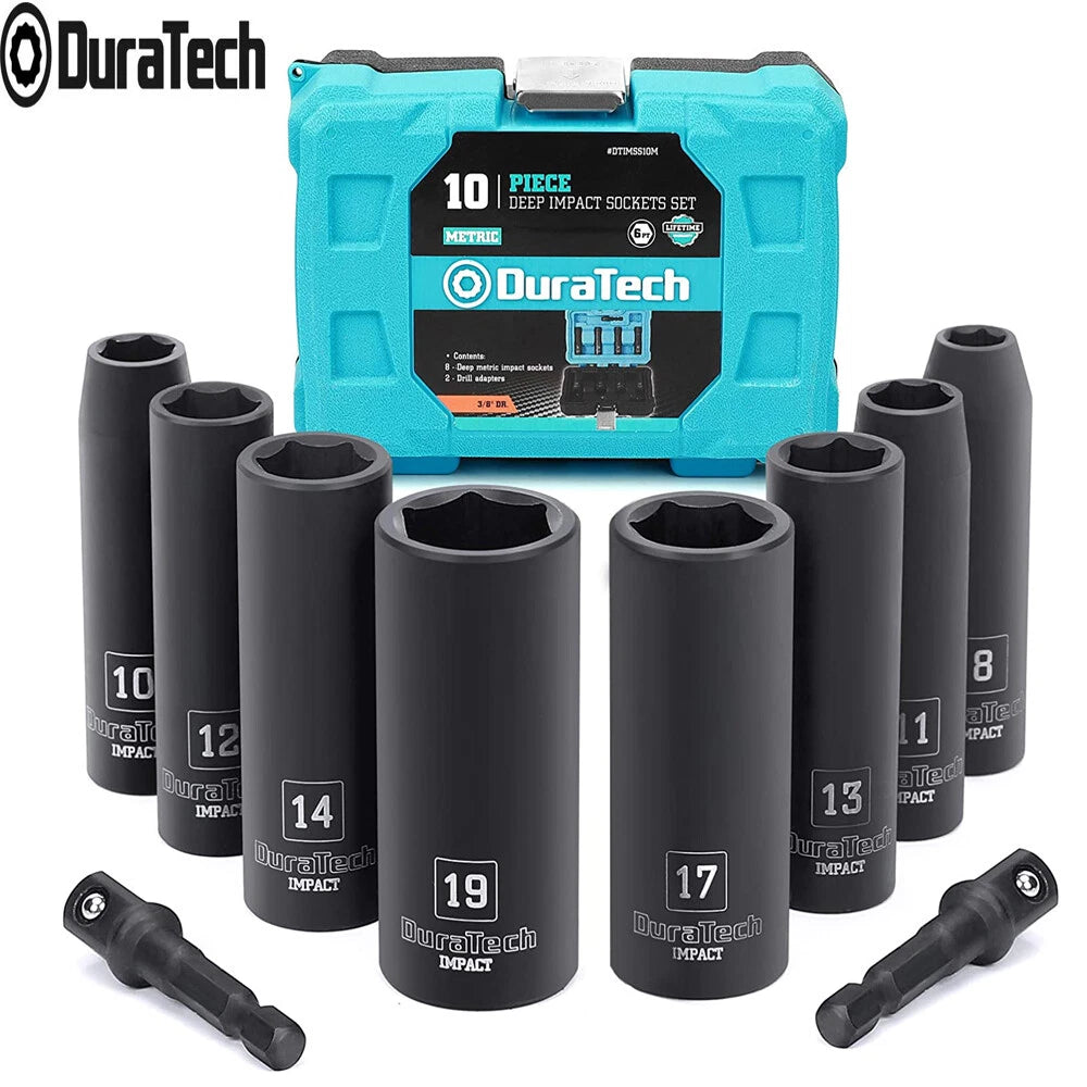 Duratech Drive Impact Socket Set 3/8 &1/4 Inch Metric Sizes Exten Bars