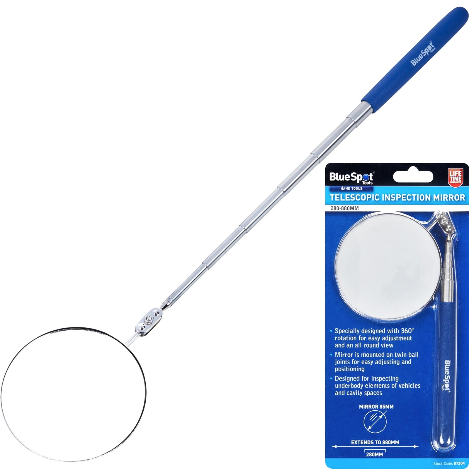 Bluespot Mechanics Inspection Mirror Telescopic Extending Circle 280-880mmOpens 