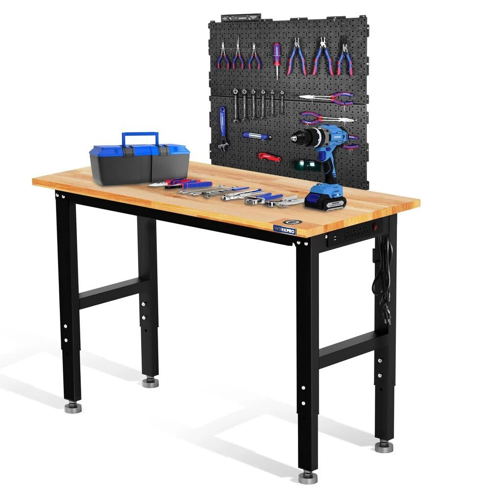 Workpro 48" Adjustable Workbench With 16"x32" Metal Pegboard Rubber