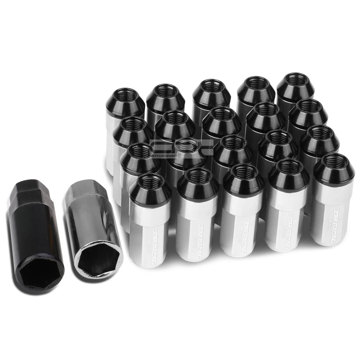 M12x1.25 53mm Tall 23mm Od Silver Aluminum Jdm Lug Nuts With