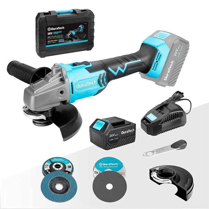 20V 4-1/2" Cordless Brushless Angle Grinder Kit Discs 4.0Ah Battery