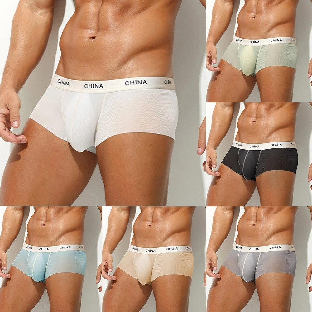 Breathable And Soft Mens Ice Silk Sheer Underwear Boxer Briefs