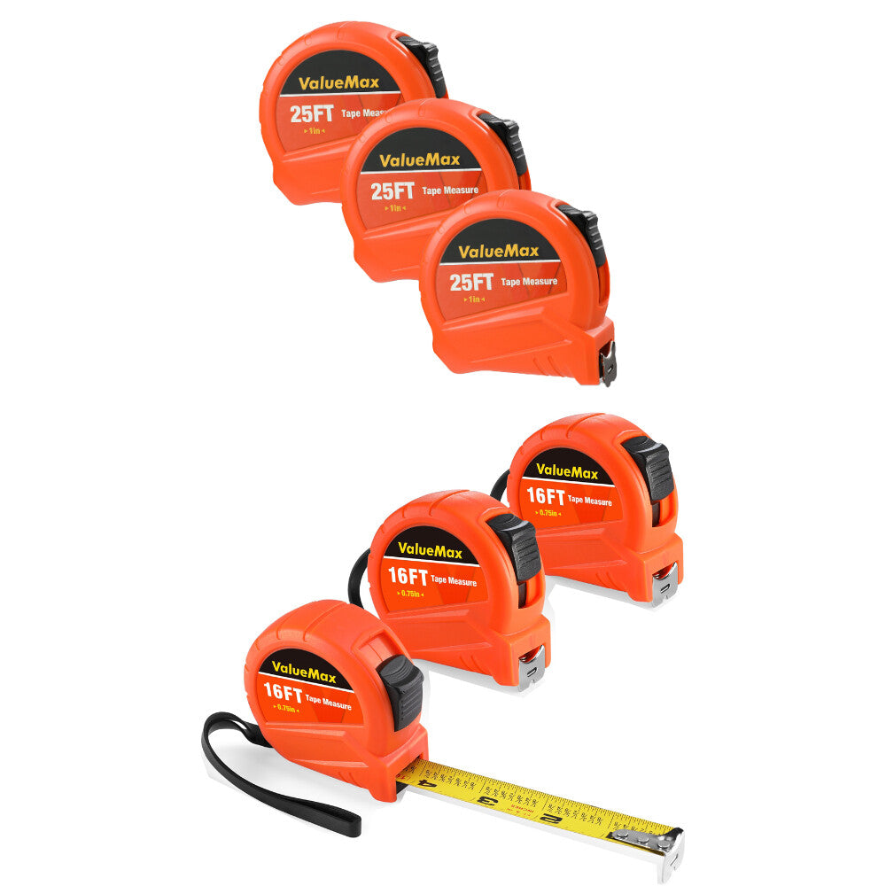 ValueMax 3 Pack Tape Measure Set 25FT/16FT with Fractions 1/8