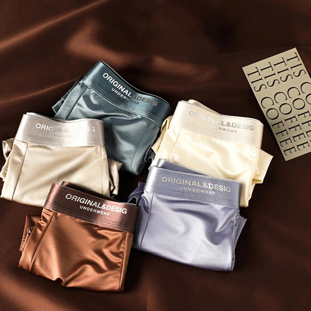 Men Ice Silk Satinlike Boxer Trunks With U Pouch Soft And Comfortable