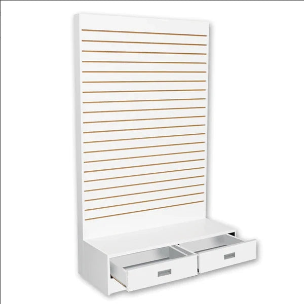 White Slatwall Wall Unit - L Shape Display Tower Floor Stand 48"w X