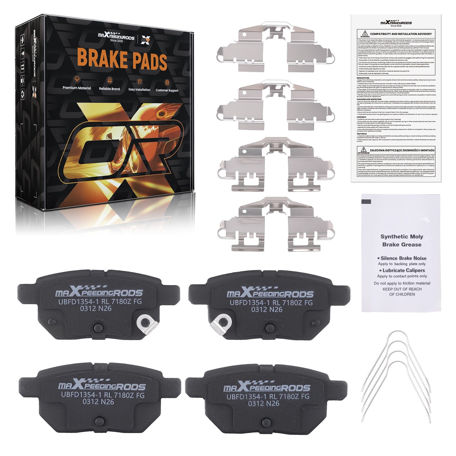 Rear Brake Pads Kit for Toyota Prius 2010-2022 Lexus CT200h 2011-2017