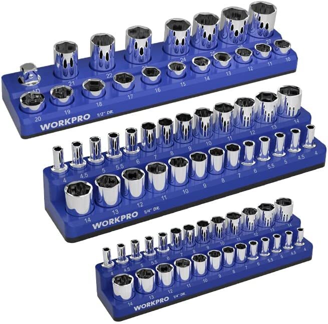 WORKPRO Magnetic Socket Organizer Set 3PC Socket Holder Set by WORKPRO