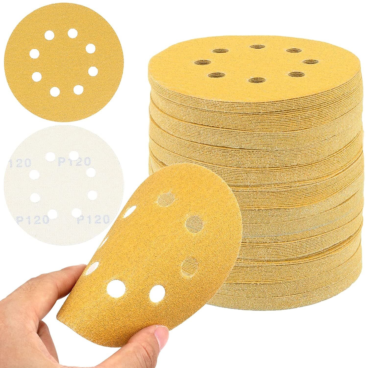100-Pack 5 Inch Sanding Discs 8-Hole by Unbranded