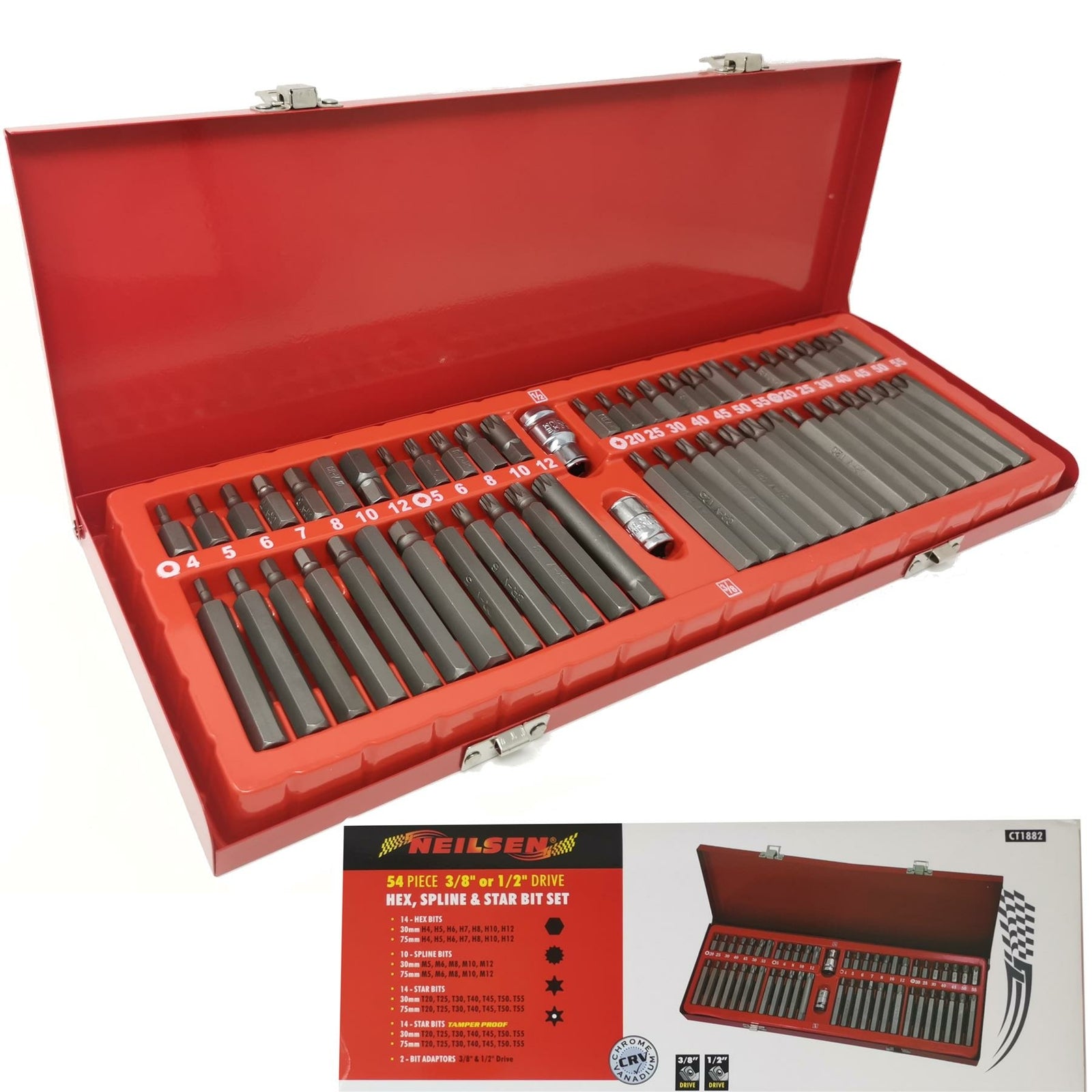 Neilsen 54PC Star Torx Hex Spline Socket Bit Set