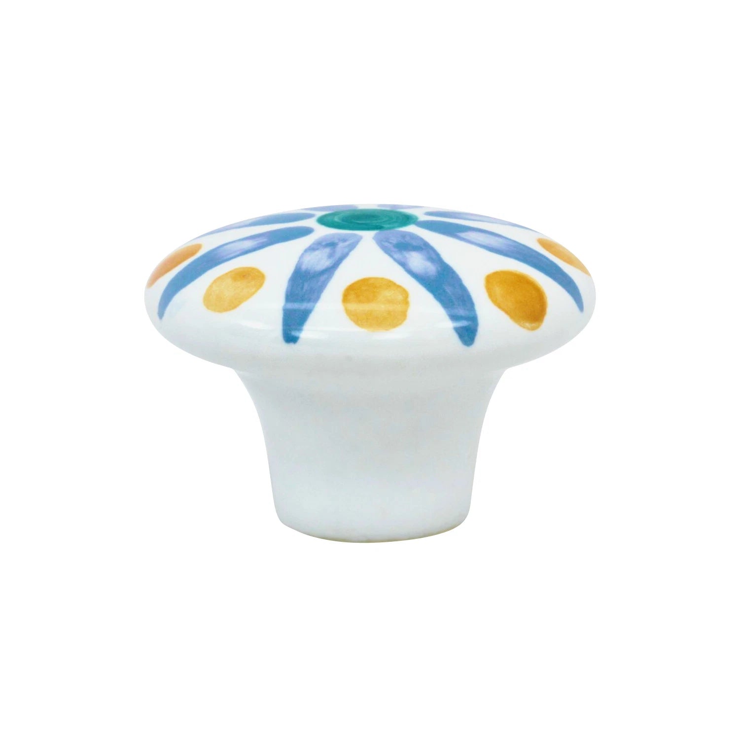 Boho Blue Blossom Flower Ceramic 1-15/32" Kitchen Cabinet Knob