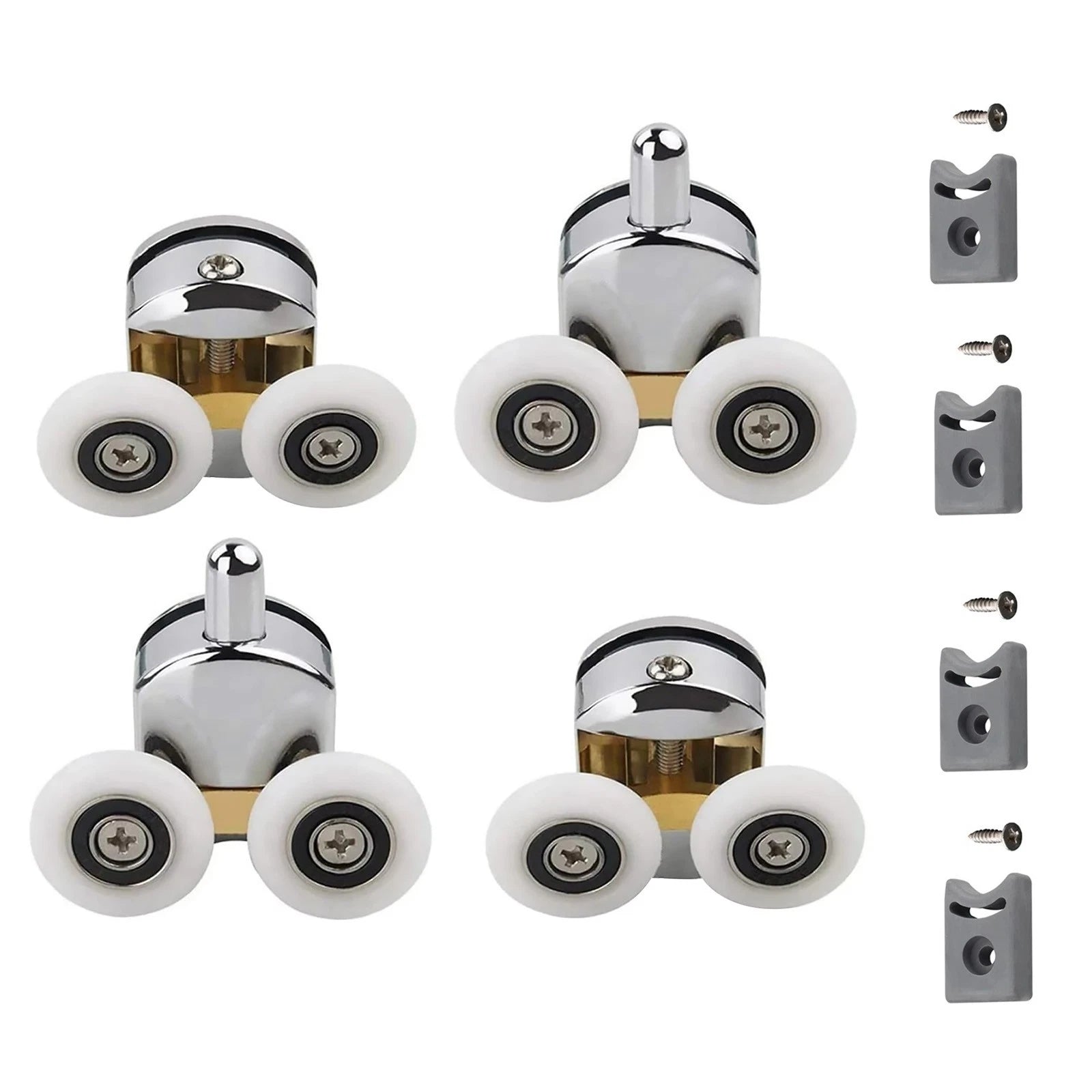Shower Door Rollers 23mm Twin Runners Wheels Anti Jump Block Silver