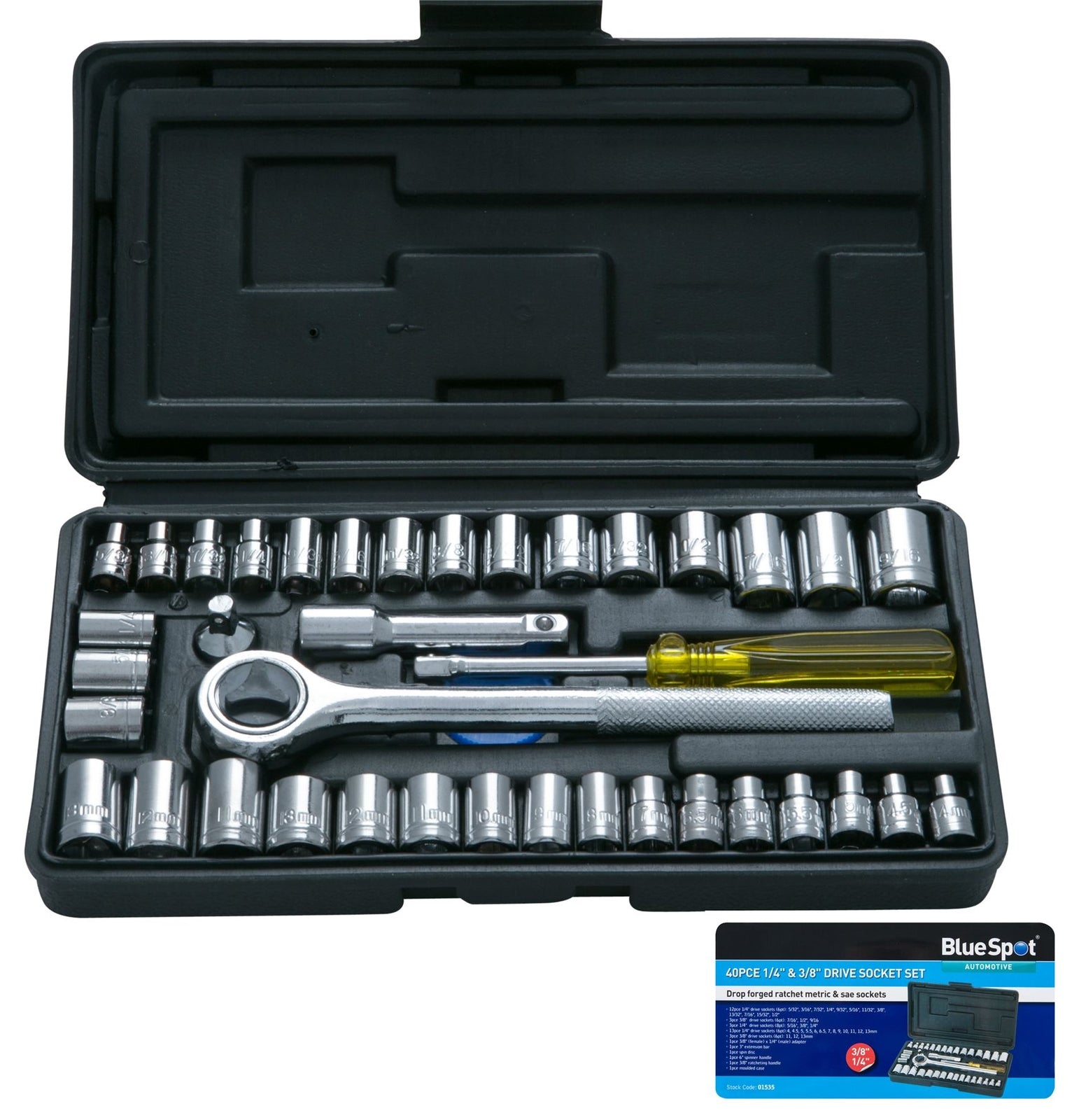 Bluespot 40 Pc 1/4" & 3/8" Drive Socket Set - Metric/Imperial by Bluespot
