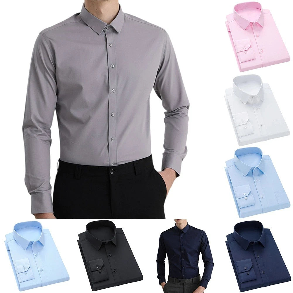 Men's Long Sleeve Solid Shirt Polyester Wrinkle Resistant Medium