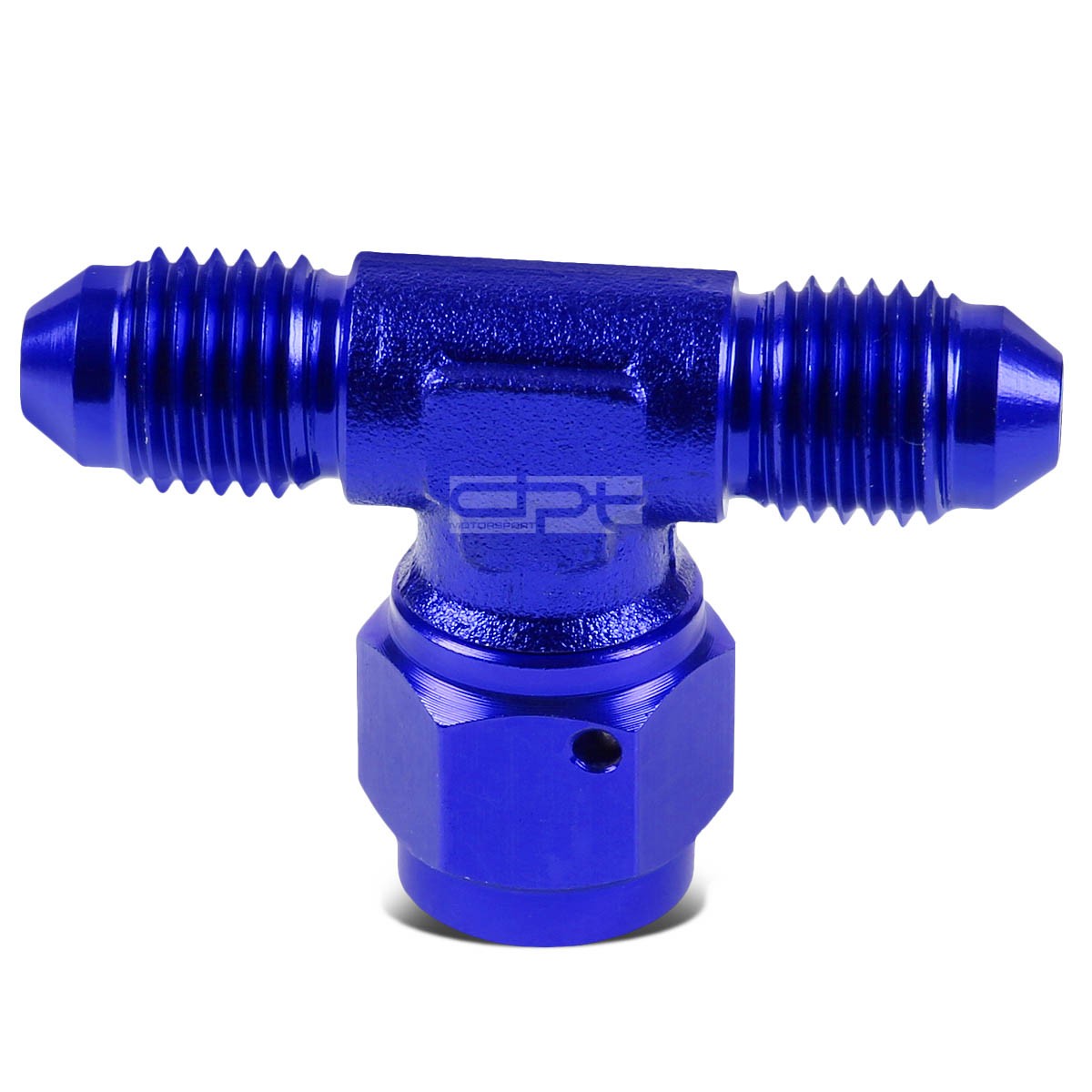 3An An-3 Male On Run Female Center Port Flare Blue Anodized Tee