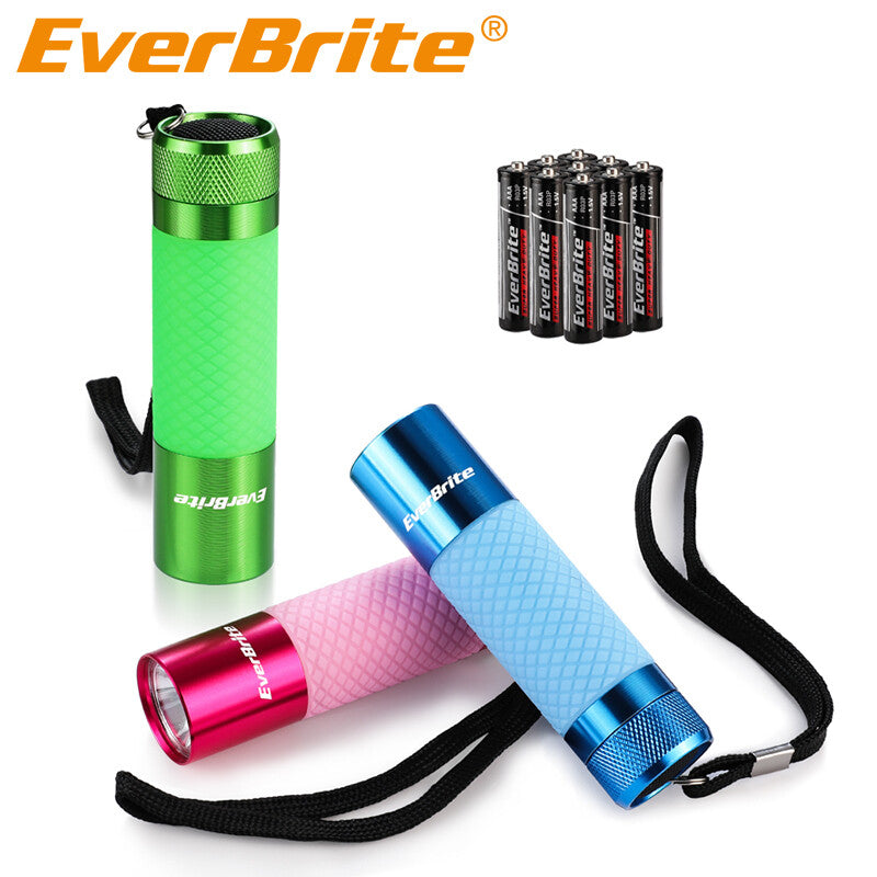 EverBrite 3Pack Mini LED Flashlight Glow Dark Aluminum Flashlight 8AAA