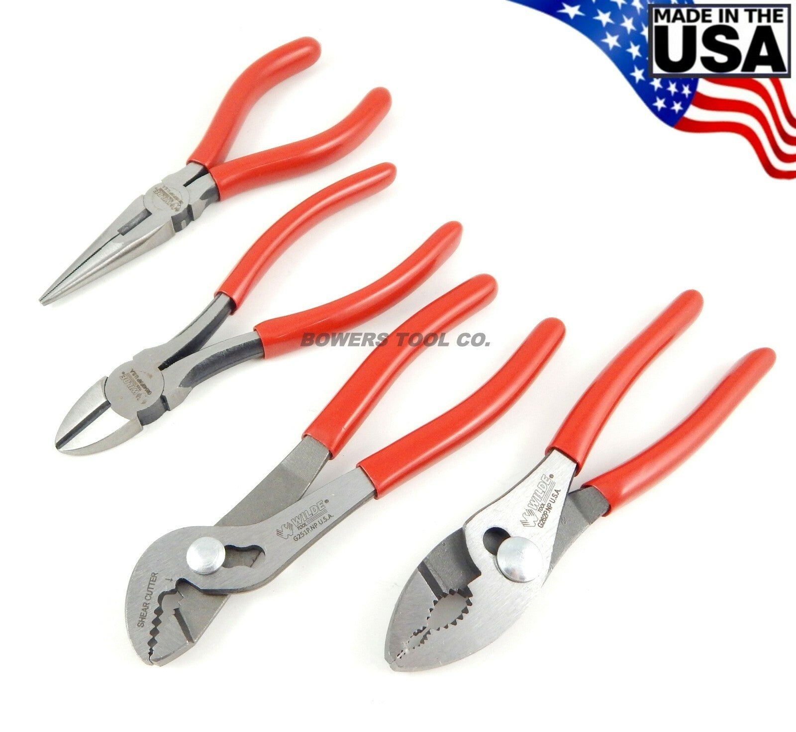 Wilde 4pc Plier Set Long Nose & Diagonal Cutter