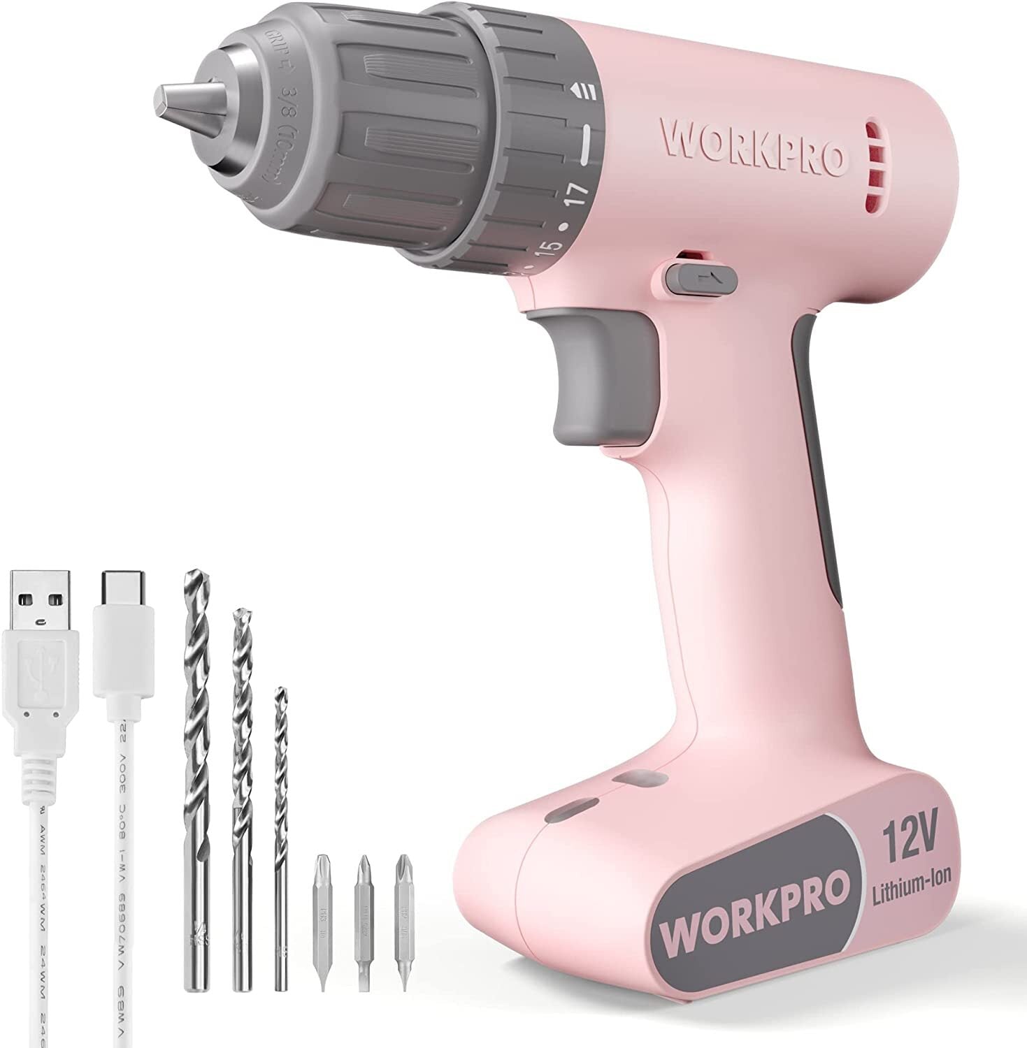 WORKPRO Cordless Drill Driver Set 12V 3/8-Inch Keyless Chuck by WORKPRO