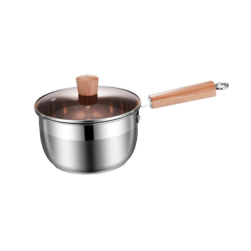 Stainless Steel Sauce Pan With Lid And Wood Handle For Boiling And