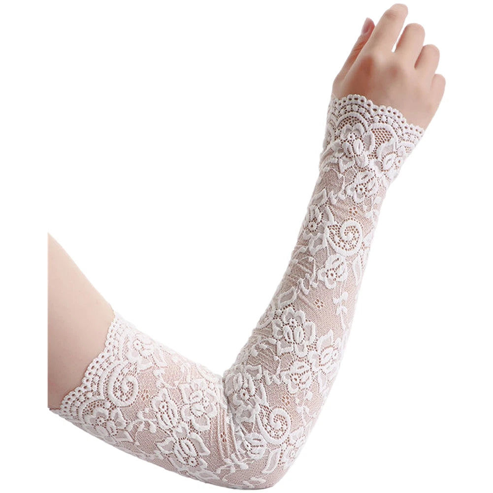 Lightweight Sun Protection Arm Sleeves For Women Lace Embroidery