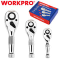 Workpro 3PC Stubby Ratchet Set 1/4" 3/8" 1/2" Drive Ratchet Handle