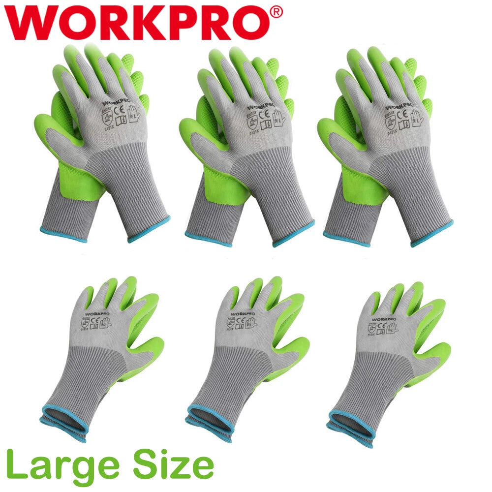 WORKPRO 6 Pairs Work Gloves Garden Gloves Eco Latex Palm Coated Working Gloves L