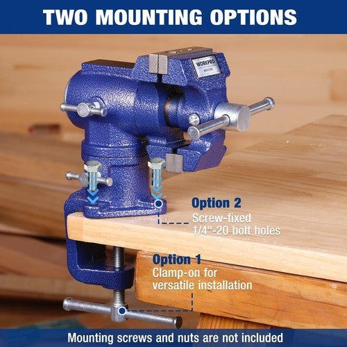 WORKPRO Dual Jaws Table Vise 2.5" & 1.5" 360° Swivel Clamp-On Bench Vise For DIY
