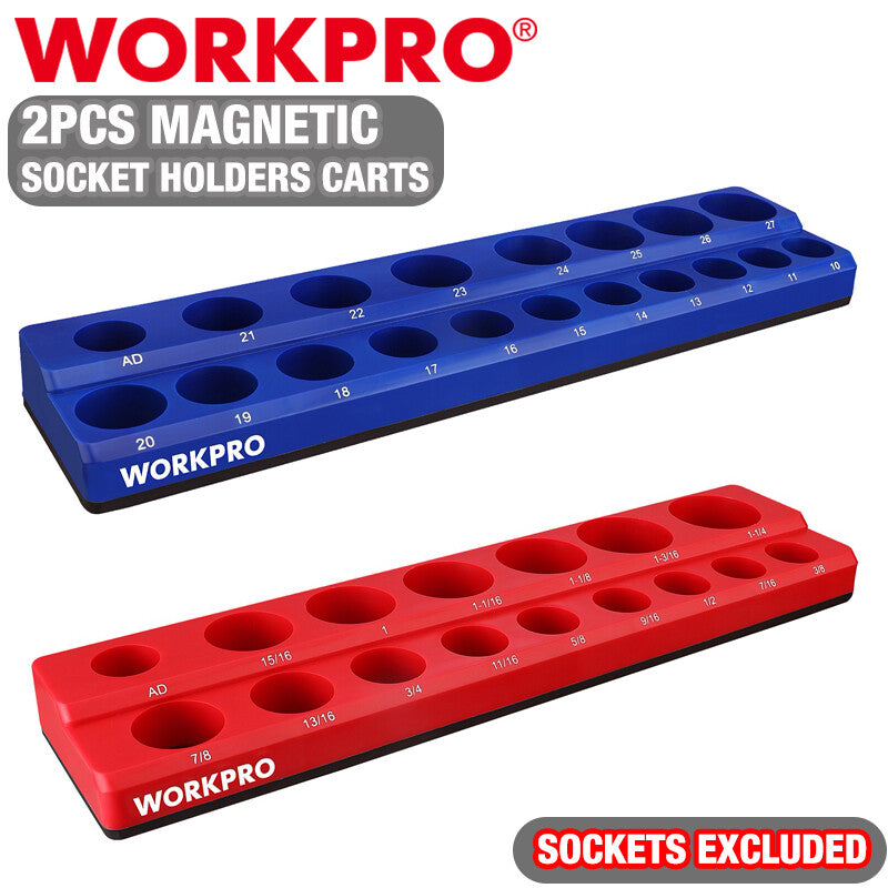 WORKPRO 2PC 1/2" Magnetic SAE Metric Socket Organizer Set Socket