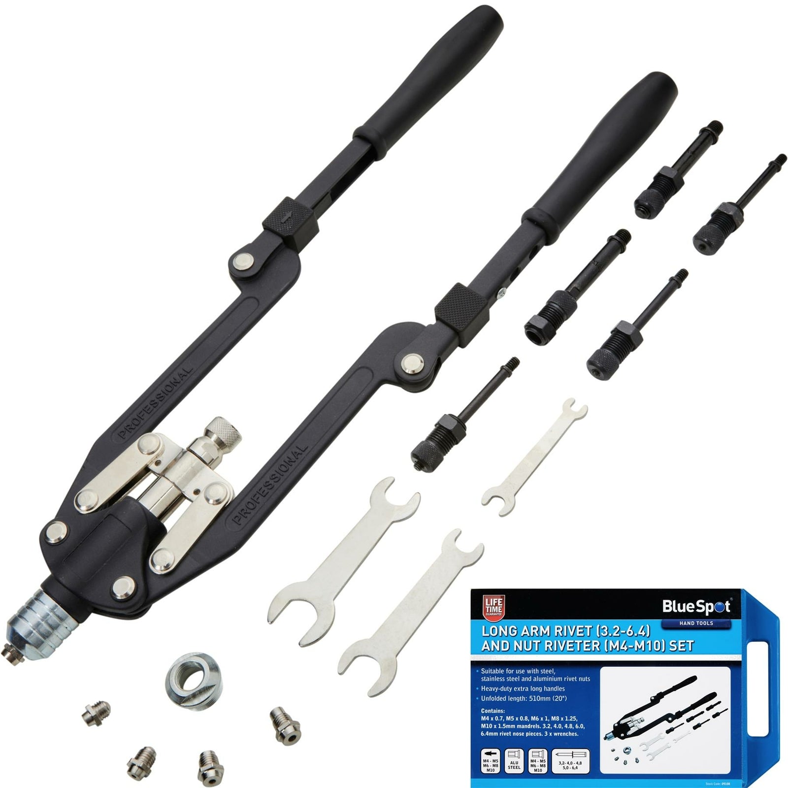 BlueSpot Long Arm Rivet Nut Riveter Tool Set M4-M10 by BlueSpot