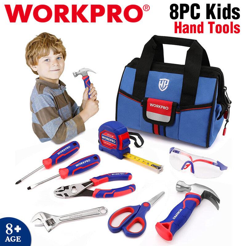WORKPRO 9Piece Kid Real Hand Tool Set Blue Junior Tool Kit Children