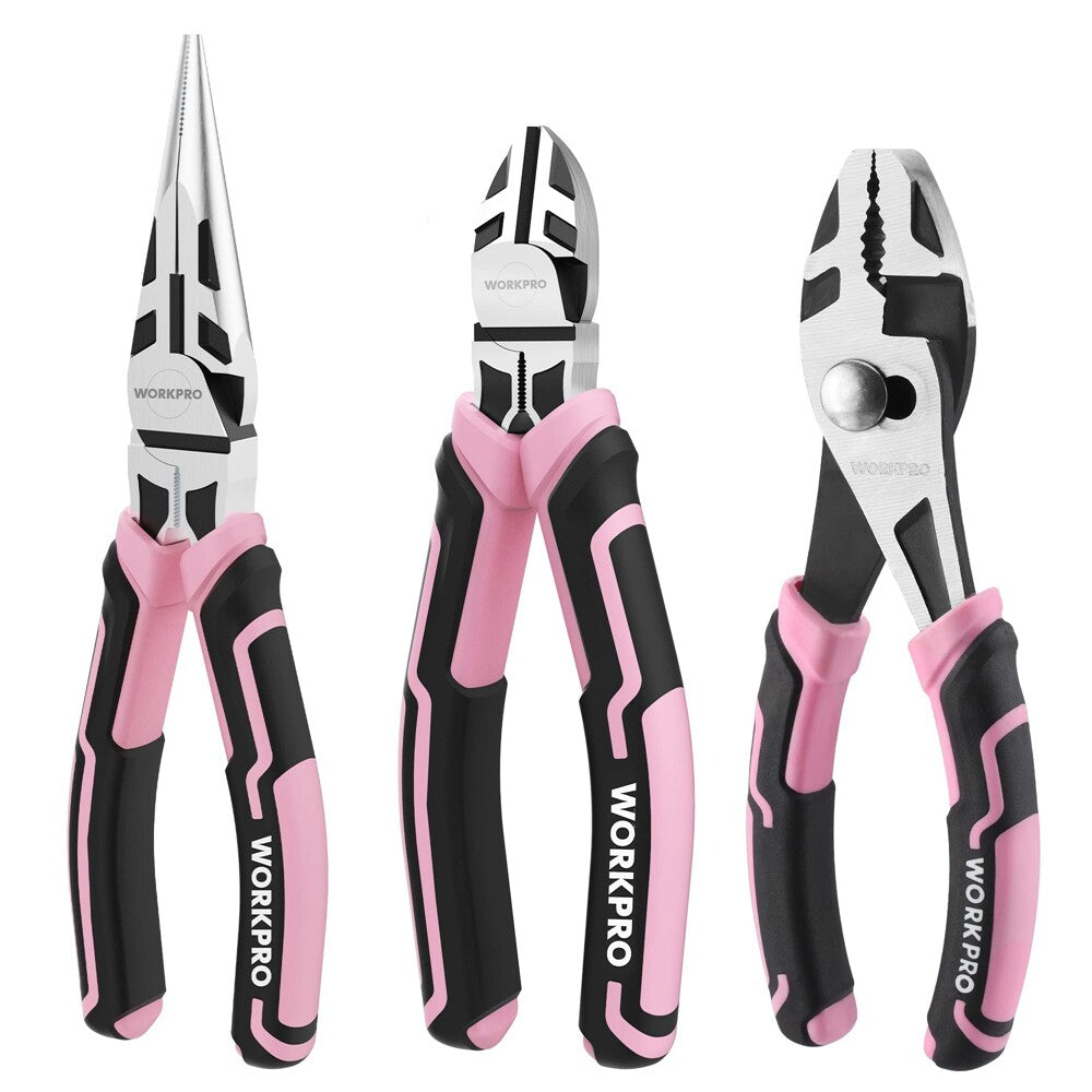 WORKPRO 3PCS Plier Set Needle Nose Plier Diagonal Cutting Plier Slip Joint Plier