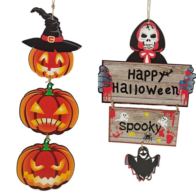 Halloween Wooden Pendant Pumpkin Tree Door Window Decoration Holiday