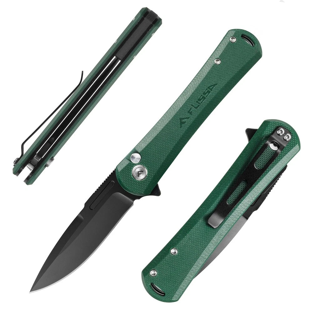 Flissa Folding Pocket Knife 4.5" Steel Blades Pocket Clip Button Lock