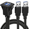Square Usb 3.0 Flush Mount Panel Extension Cable Dual Port For Car