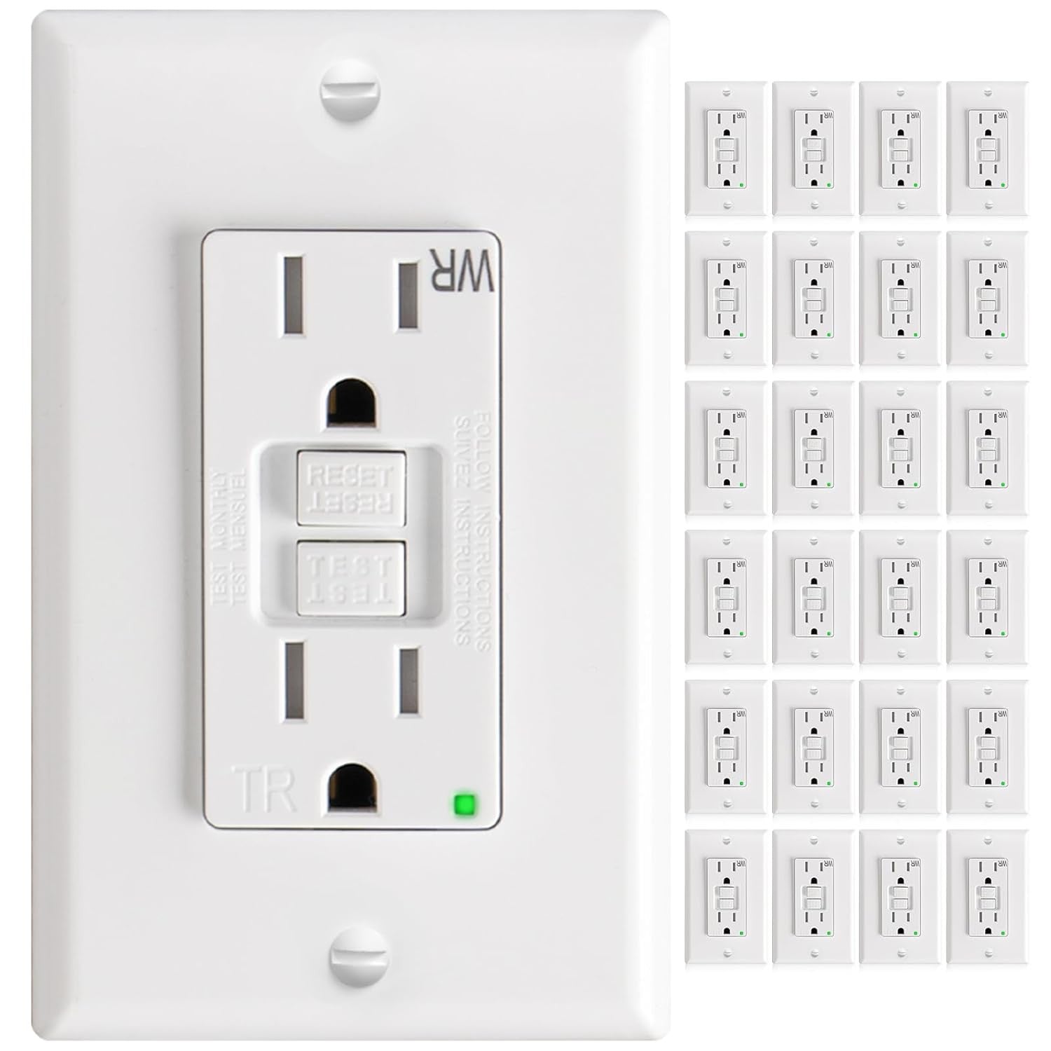 24 Pack 15 Amp Gfci Outlet with Thinner Design, Weather Resistant