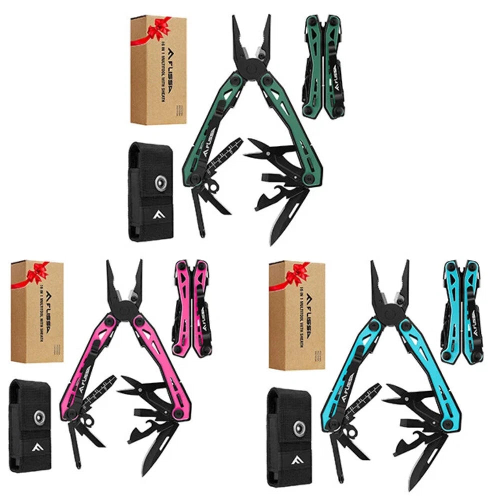 Flissa Red/blue/green New 16-in-1multi Tool Pliers Stainless Steel